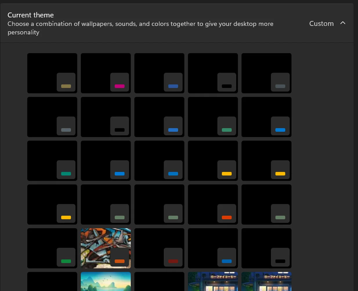 Windows Settings: installed theme library