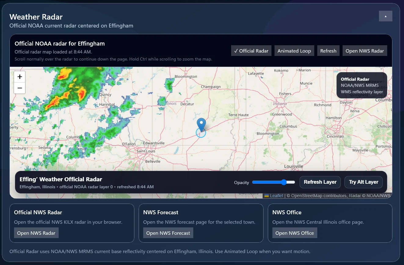 Effing’ Weather official NOAA radar centered on Effingham