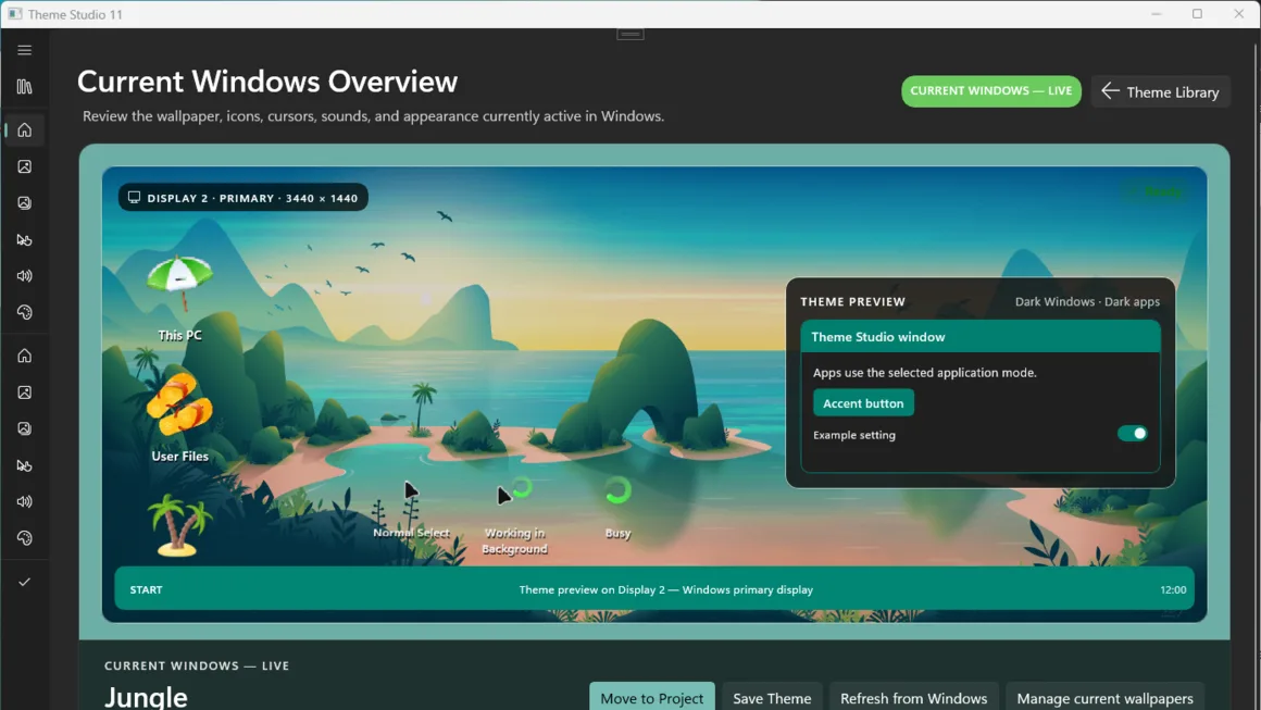 Theme Studio 11 Current Windows Overview interface