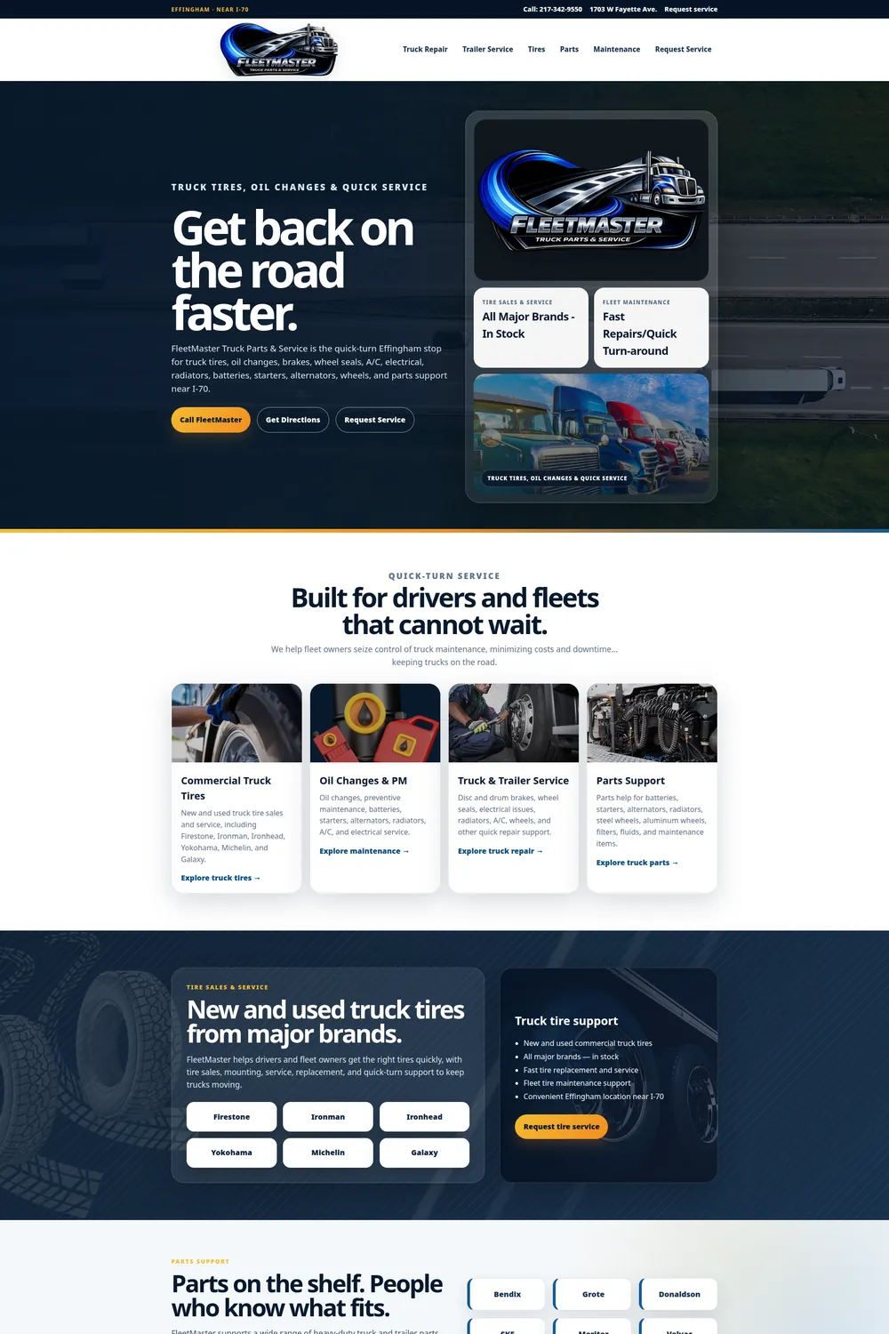 FleetMaster Truck Parts & Service website on a laptop